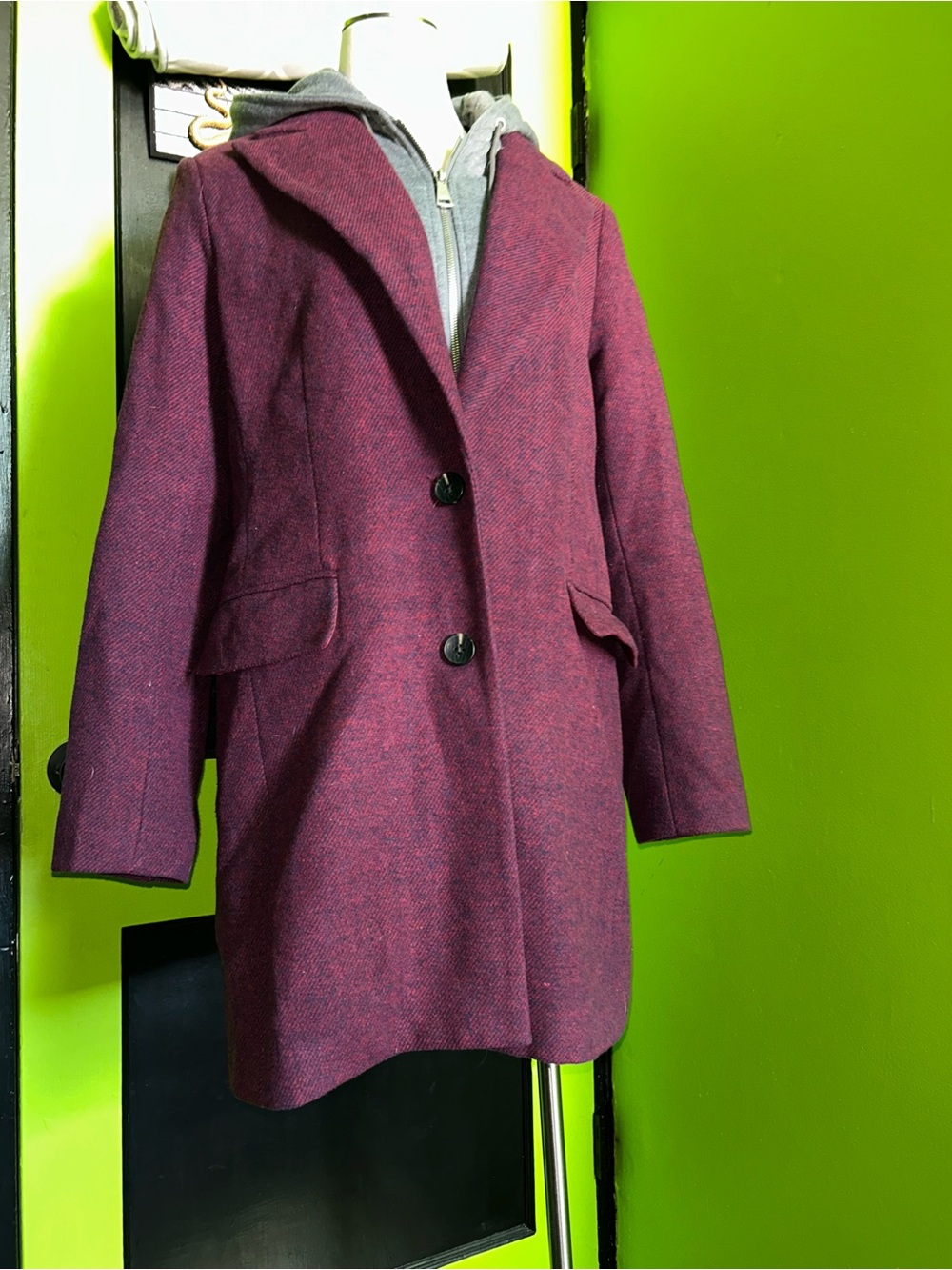 Women's Plum Acrylic Blend Single-Breasted Coat - Picture 5 of 12